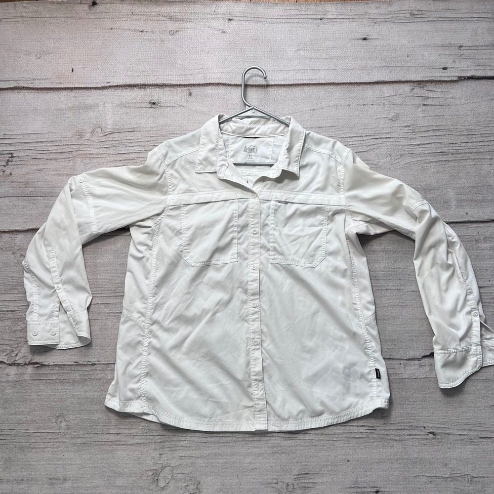 REI Coop Womens Long‎ Sleeve Button Up Shirt White Size XL Outdoor Hiking